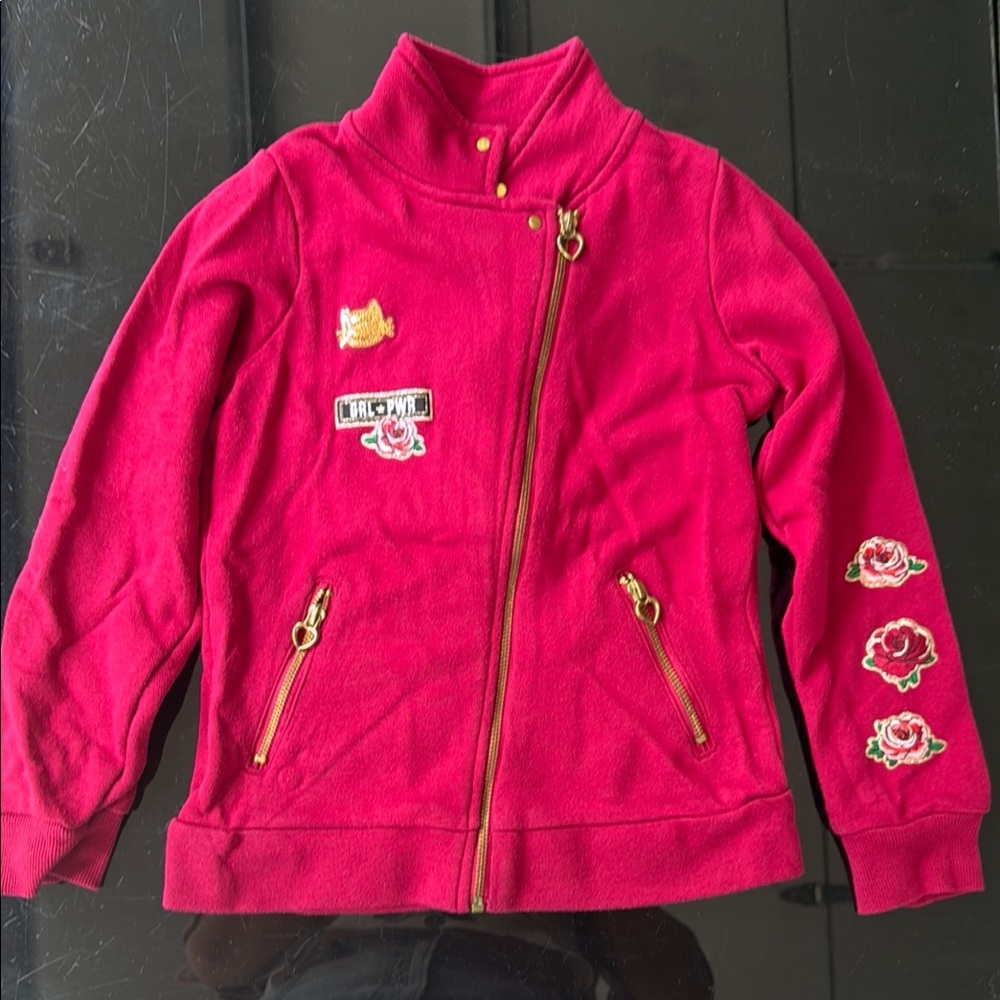 Red Jacket with Embroidered Patches Sz8
